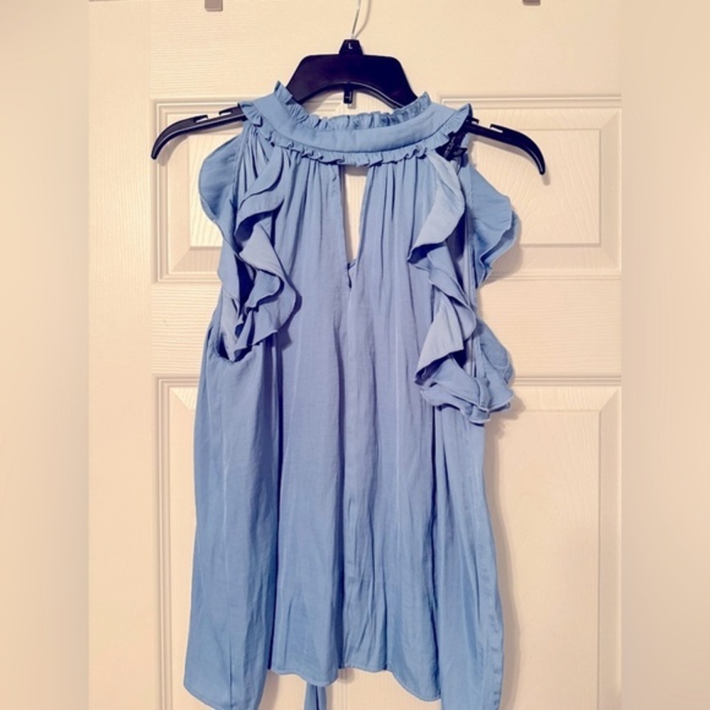 Marc New York Blue Ruffled Sleeveless Blouse
